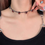 Daiiibabyyy  Gun Black Red Zircon Necklace Dark Spicy Girl Fashionable Design Necklace Sweet Cool Personalized Trendy High-End Lock Necklace
