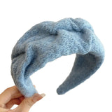 DAIIIBABYYY  -  Milk blue series~soft waxy pleated white wool headband women's wide edge high cranial top advanced sense gentle hairpin headband
