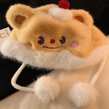 Daiiibabyyy  Cute Fluffy Fur Plush Ear Protection Cap Windproof Thick Keep Warm Headgear Cartoon Sheep Winter Warm Hat Women Fashion