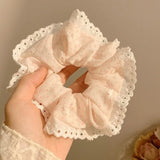 DAIIIBABYYY  -  2024 New Lace Polka Dot Scrunchies Fairy Girl Student Oversized Elastic Hair Bands Korean Women Elegant White Pink Hair Tie Rope