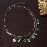 DAIIIBABYYY  -   Double Layer Heart-shaped Flash Drilling Women Anklets Personality All-match Adjustable Fashion Beads Foot Jewelry Accessories