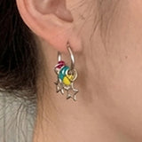 Daiiibabyyy  Colorful Bead Hollow Star Hoop Earrings for Women Simple Casual Detachable Drop Earrings Vintage Sweet Versatile Jewelry Gift