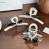 DAIIIBABYYY  -  New Creative Design Geometric Black And White Color Bowknot Hollow Hair Clip Retro Acetate High Ponytail Shark Clip