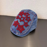 DAIIIBABYYY  -  Japanese Retro Star Literary Duck Bill Forward Hat Spring and Autumn Men's and Women's Outdoor Denim Short Brim Painter Hat