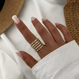 Daiiibabyyy  Stainless Steel Geometric Sun Open Ring for Women French Minimalist Two Colors Splicing Finger Ring Waterproof Jewelry Gift