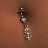 Daiiibabyyy  Y2K Accessories Shiny Crystal Dollar Belly Piercing Fashion Punk Sexy Body Piercing Belly Rings Jewelry Body Accessories