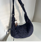 Daiiibabyyy  Streetwear Polka Dot Office Lady Shoulder Bag Women Canvas Drawstring Pleated Hobo Bags Y2k Aesthetic Handbags Crossbody Korean