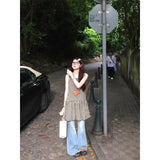 DAIIIBABYYY  -  Retro Women Mini Dress Square Neck Sleeveless A-line Short Dresses Plaid Vintage Hot Girls Casual Skirts Female Preppy Clothes