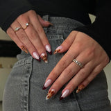 Daiiibabyyy  24pcs Long Stiletto Fake Nails Tips Simple French Leopard Print Almond False Nails Art Wearable Blue Press on Nails Set Finished