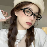 Daiiibabyyy Korean Fashion Anti Blue Light Glasses Women Vintage Small Oval Frame Eye Protection Plain Glasses Cute Decorative Eyewear