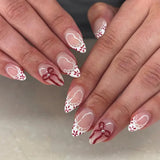 Daiiibabyyy  24Pcs Simple Cat's Eye Press on False Nails with 3D Golden Bow Polka Dot Fake Nails Short Almond Reusable Full Cover Nails Tips