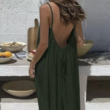 Daiiibabyyy  New Women Strapless Backless Loose Loungewear Dress Skin Friendly Comfortable Home Spaghetti Strap Solid Color Plus Size Dress
