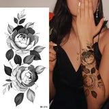 DAIIIBABYYY  -  Black Flower Women Sexy Tattoo Sticker Women Dot Rose Peony Body Chest Art Temporary Tattoos Water Transfer Fake Tattoo Stickers