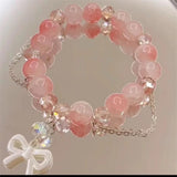 DAIIIBABYYY  -  Fashion Korean Sweet Crystal Beads Bracelet for Women Exquisite Feather Butterfly Tassel Charm Bracelet Girls Party Jewelry Gift