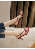 Daiiibabyyy  French Heel Sandals Women Summer Fashion Slim Strap Handmade High Heel Open Toe Dress Shoes New Arrival
