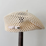 Daiiibabyyy  Summer French Literary Straw Beret Japanese New Hollow Out Breathable Hat Women Face Slim Thin Beanie Painter Hat for Travel