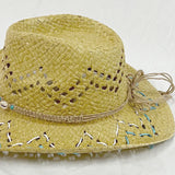DAIIIBABYYY  -  Handmade Braided Straw Hats Wave Pattern Beach cap Hollowed Out Shell Straw Hat Fashion Rolled Brim Western Cowboy Straw Hat