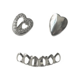 Daiiibabyyy  Personalized And Fashionable Zircon Heart/Smooth Heart/Hollowed-Out/Shiny Teeth Accessories Hip-Hop Rap Style Party Gifts