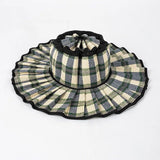 Daiiibabyyy  Plaid Print Ruffle Wide Brim Bucket Hat Foldable Sun Protection Loose Fit Summer Women Straw Hat Casual Chic Lady Sombrero
