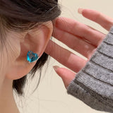 DAIIIBABYYY  -  New Trending Heart Zircon Double-Layer Ear Cuff No Piercing Earring Unique Metal Blue Crystal Rings for Women Y2K Jewelry Sets