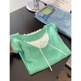 DAIIIBABYYY  -  Female Korean Sweet Patchwork Pleated O-neck Short Sleeve T-Shirts Women Clothing Simplicity Bow Elasticity Buttons Pullovers