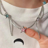 DAIIIBABYYY  -  Colorful Dopamine Glitter Star Charm Choker For Women Bright Nion Fuchsia Purple Green Blue Crystal Charm Necklace Choker
