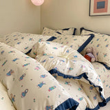 DAIIIBABYYY  -  French style pure cotton bed cover, four piece set on bed, 100 small floral all cotton duvet cover, bed sheet, lace style three