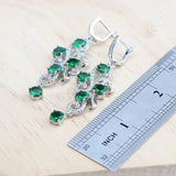 Daiiibabyyy 925 Sterling Silver Bridal Jewelry Sets For Women Green Zircon Stones Bracelets Earrings Rings Pendant Wedding Necklace Set