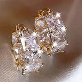 Daiiibabyyy  Plated Cubic Zirconia Drop Hoop Earrings for Women Luxurious Fashion Huggies Party Jewelry Gifts