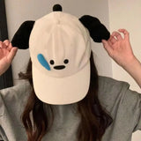 Daiiibabyyy  Simple Runny Nose Dog Baseball Cap Embroidery Korean Style Cartoon Sun Hat Y2k Sunscreen Peaked Cap Girl