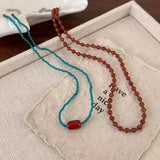 DAIIIBABYYY  -  Retro Red Blue Contrast Colorful Natural Stone Cubes Beaded Necklace Set Women Beads Strand Chokers Aesthetic Jewelry Wholesale