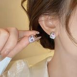 Daiiibabyyy  Exquisite Pink Strawberry Earrings for Women Light Luxury Zircon Heart-Shaped Earrings Y2K Girl Cute Jewelry Accessories