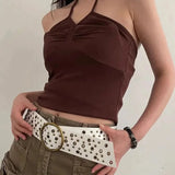 Daiiibabyyy  Retro Street Style Hollow Out PU Leather Belt for Women Fashion Waist Cincher Belt Versatile Decorative American Style Belt