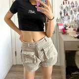 DAIIIBABYYY  -  American Retro Denim Shorts Women Pocket Cargo Short Pants Streetwear High Waist Split Summer Jeans Shorts Bottom Y2k