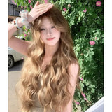 DAIIIBABYYY  -  New Style Long Curls Middle Part Linen Brown Natural Wind Lolita Internet Famous Full Head Cover Synthetic Hair Extension