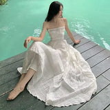 DAIIIBABYYY  -  Women Sexy Off Shoulder Backless Lace-up Elegant Party Dresses Summer Sleeveless Slim Solid Fairy Holiday Beach Maxi Dress Robe