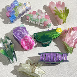 Daiiibabyyy  Summer Flower Series Design Hair Accessories Personality Artistic Colorful Acrylic Multiple Style Women's Claw Clip