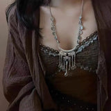 Daiiibabyyy  New Fashion Bohemian Coin Necklace Women Girl Alloy Vintage Long Stone Tassel Necklace Sweater Chain Pendant Jewelry Gifts