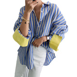 DAIIIBABYYY  -  Spring and Autumn New Striped Long-sleeved Shirt and Korean Version of Loose Slim Mid-length Shirt Fashion Casual Shirt
