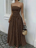 Daiiibabyyy  Elegant strapless waist cinching slimming dress with polka dot sexy off shoulder spring/summer new A-line skirt
