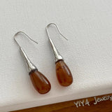 Daiiibabyyy  Simple Coffee Color Resin Water Drop Long Dangle Earrings for Women Femme Silver Plated Metal Hooks Casual Holiday Jewelry