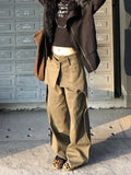 Daiiibabyyy  Green Fake Two-Piece Cargo Jeans Women Wide Leg High Waist Denim Trousers American Vintage Oversized Pants Streetwear