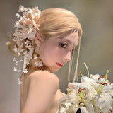 Daiiibabyyy  Fairy Irises Flower Long Fringe Acrylic Imitation Pearl Duckbill Hair Clips for Women Temperament Bridal Romantic Accessories