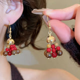 Daiiibabyyy  Bohemian Mix Color Natural Stone Wood Glass Beads Strand Tassel Hanging Dangle Earrings for Women Gold Silver Plated Hooks