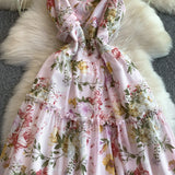 Daiiibabyyy  Vintage New Printing Slip Dress for Women Fashion A-Line Ruffled Robe Femme Sweet Backless Korean Dresses Vestidos De Mujer