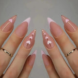 Daiiibabyyy 24Pcs Almond False Nails with Leopard Print Designs Long Stiletto French Press on Nails Wearable Spike Full Cover Fake Nail Tips