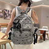 Daiiibabyyy  Preppy Style Bow Plaid Print Mochila Sweet Large Capacity Mochilas Mujer Portable Travel Backpack Student Bag School Bags