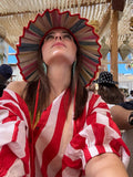 Daiiibabyyy  Plaid Print Ruffle Wide Brim Bucket Hat Foldable Sun Protection Loose Fit Summer Women Straw Hat Casual Chic Lady Sombrero