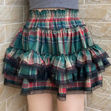 DAIIIBABYYY  -  European Subculture Lolita Lolita Red Green Plaid Lace Cake Tutu Skirt Women‘s Shopping Popular Y2K Versatile Clothing Miniskirt