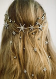 Daiiibabyyy  Sliver Star and Moon Hair Clip Exquisite Rhinestone Barrette For Women and Girls Holiday Party Hairpins Headpieces As Gifts
